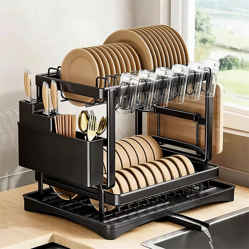 Escorredor de Louça 2 Níveis com Tabuleiro – Multifuncional para Cozinha