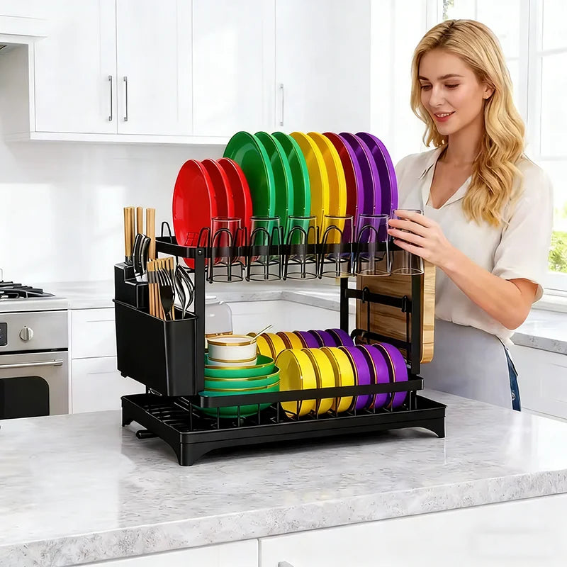 Escorredor de Louça 2 Níveis com Tabuleiro – Multifuncional para Cozinha