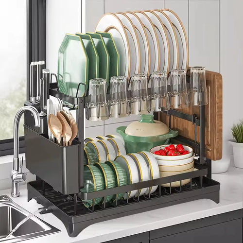 Escorredor de Louça 2 Níveis com Tabuleiro – Multifuncional para Cozinha
