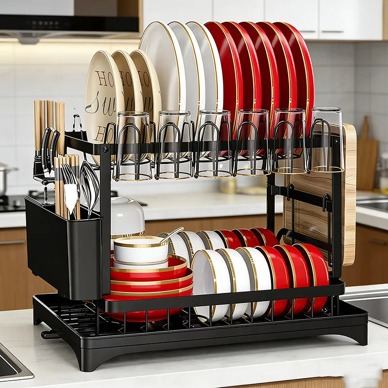 Escorredor de Louça 2 Níveis com Tabuleiro – Multifuncional para Cozinha
