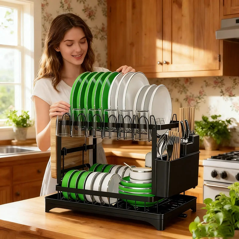 Escorredor de Louça 2 Níveis com Tabuleiro – Multifuncional para Cozinha