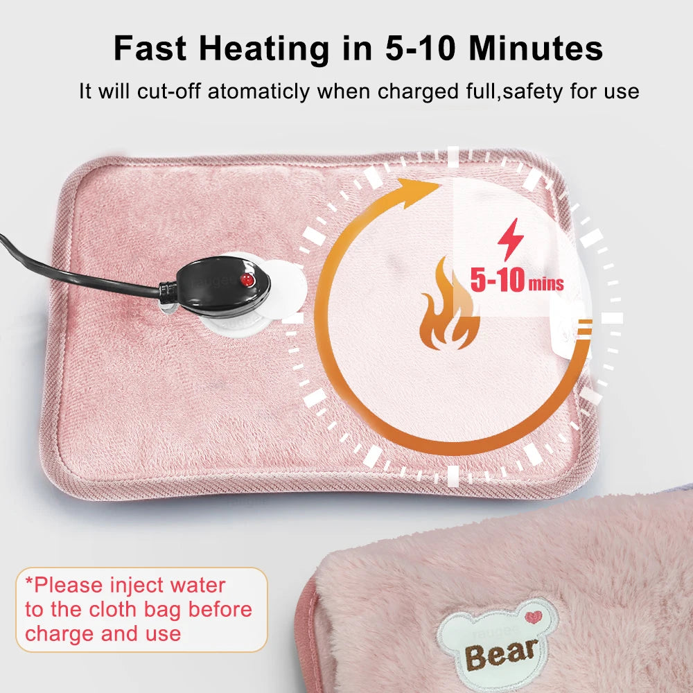 Bolsa de água quente elétrica portátil e macia para aquecimento de mãos no inverno.