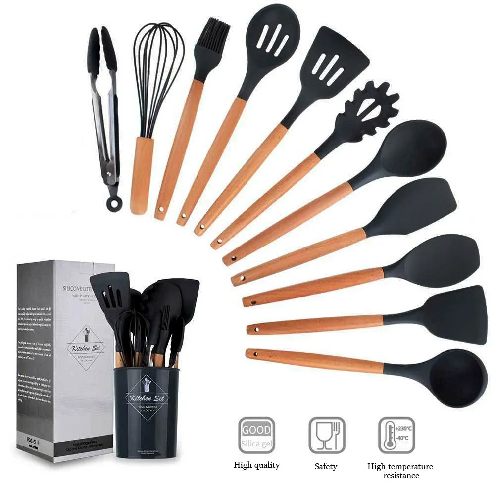 Kit de Utensílios de Cozinha em Silicone 12 Peças – Antiaderente