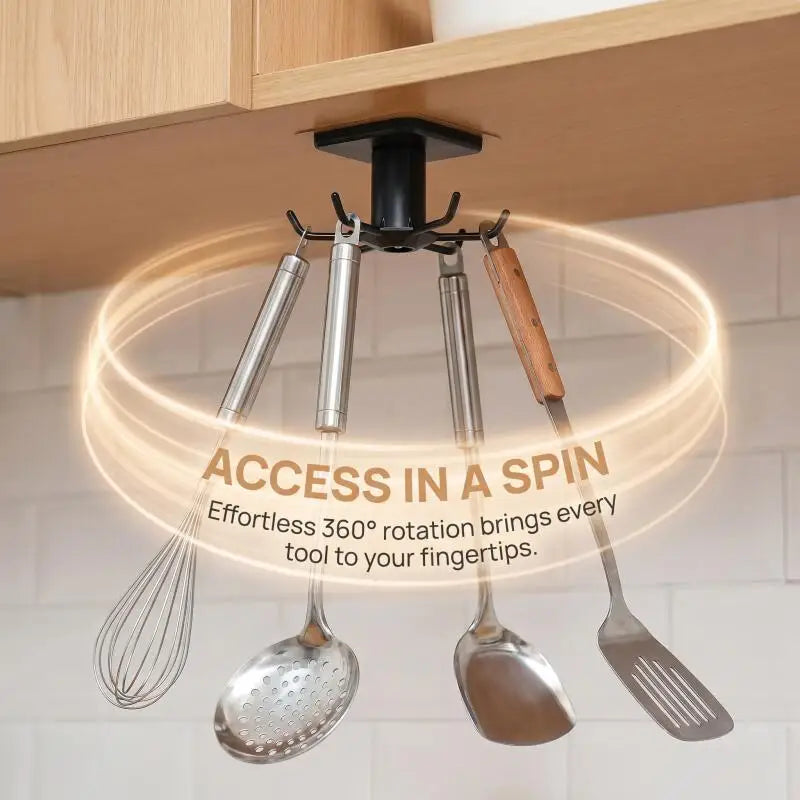 Suporte Organizador Giratório 360° para Cozinha com 6 Ganchos Adesivos