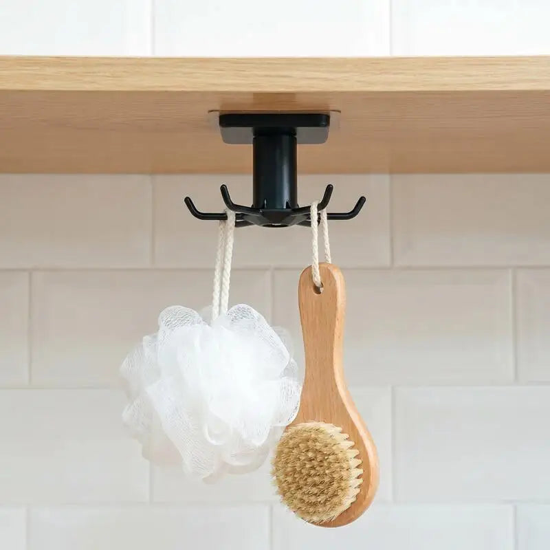 Suporte Organizador Giratório 360° para Cozinha com 6 Ganchos Adesivos