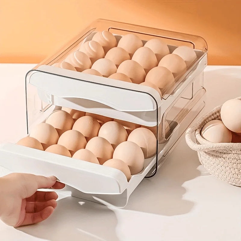 Caixa de Armazenamento de Ovos para Frigorífico – Gaveta de Plástico de 2 Camadas