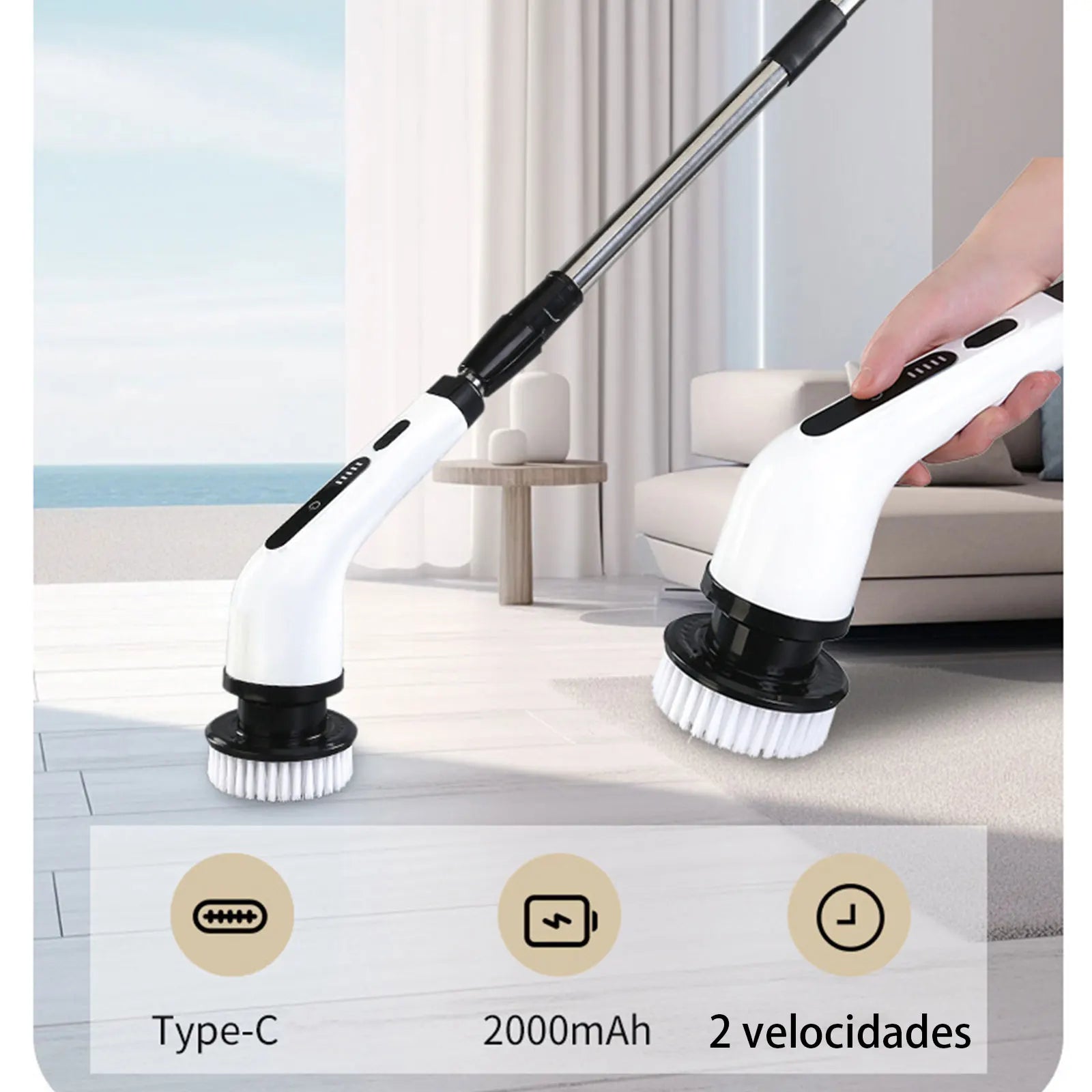 Escova Elétrica de Limpeza 9 em 1, 2000 mAh – Para Sala, Casa de Banho e Cozinha