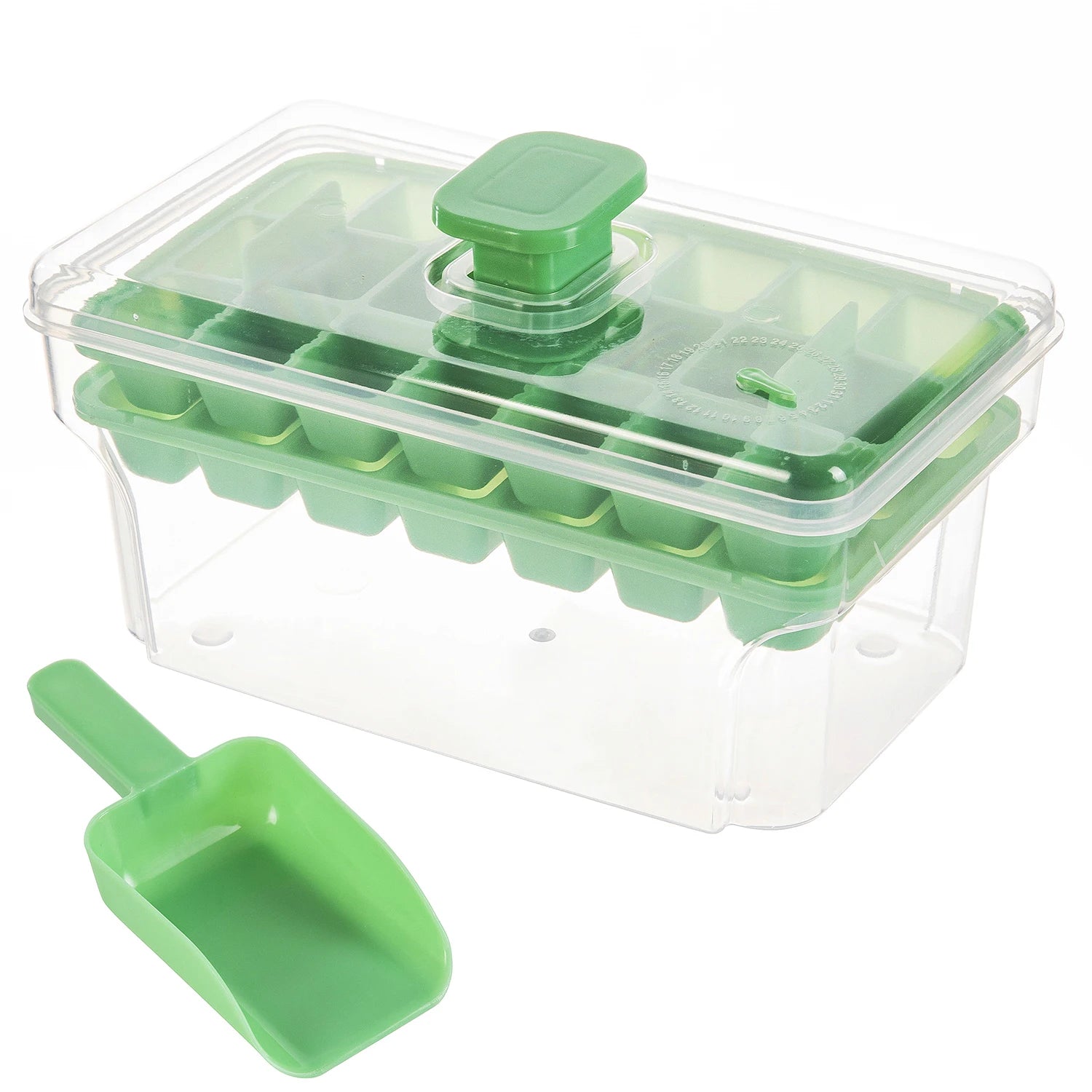 Forma de Gelo com Tampa e Recipiente – 68 Cubos, Fácil de Desenformar
