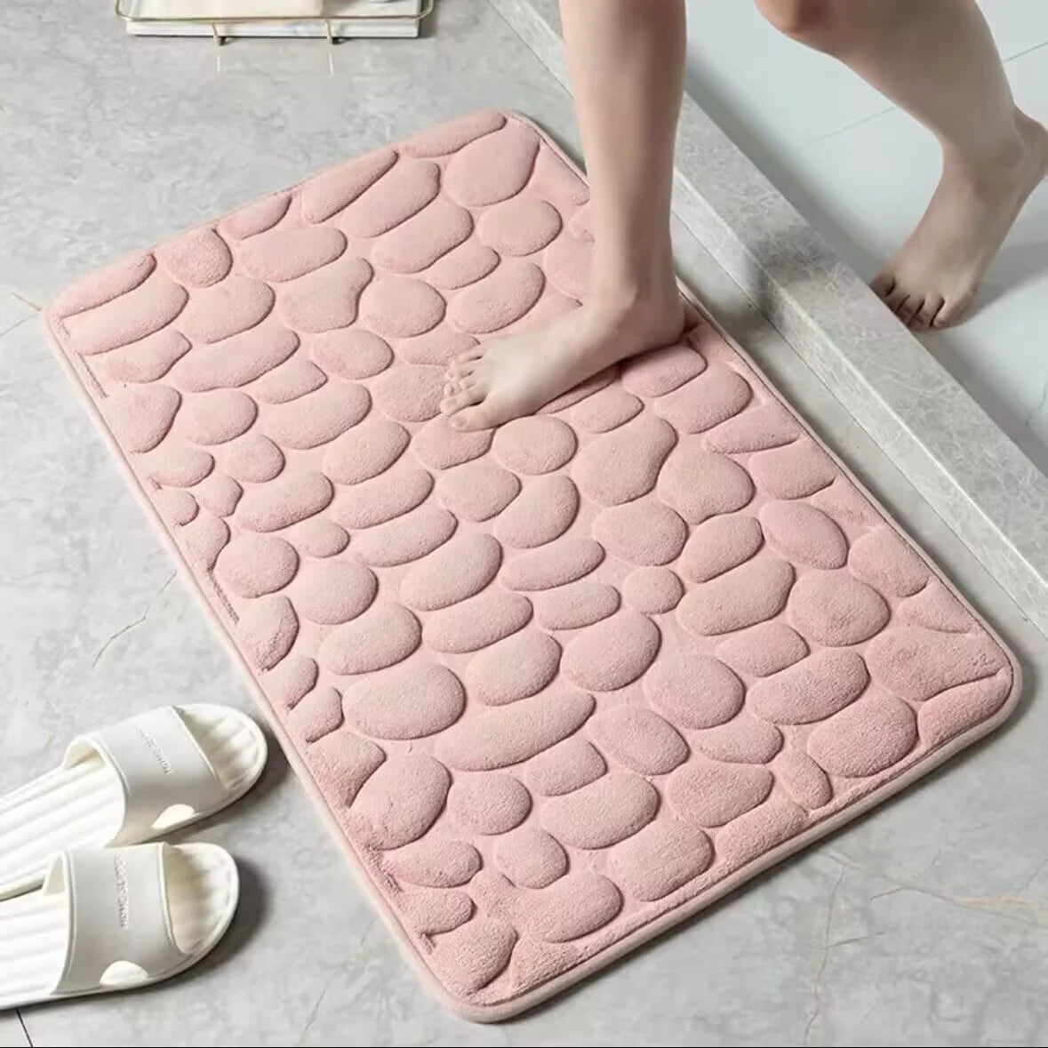 Tapete de Casa de Banho 3D Antiderrapante | Efeito Pedras | Absorvente e Lavável