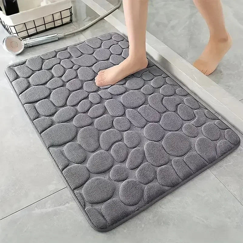 Tapete de Casa de Banho 3D Antiderrapante | Efeito Pedras | Absorvente e Lavável