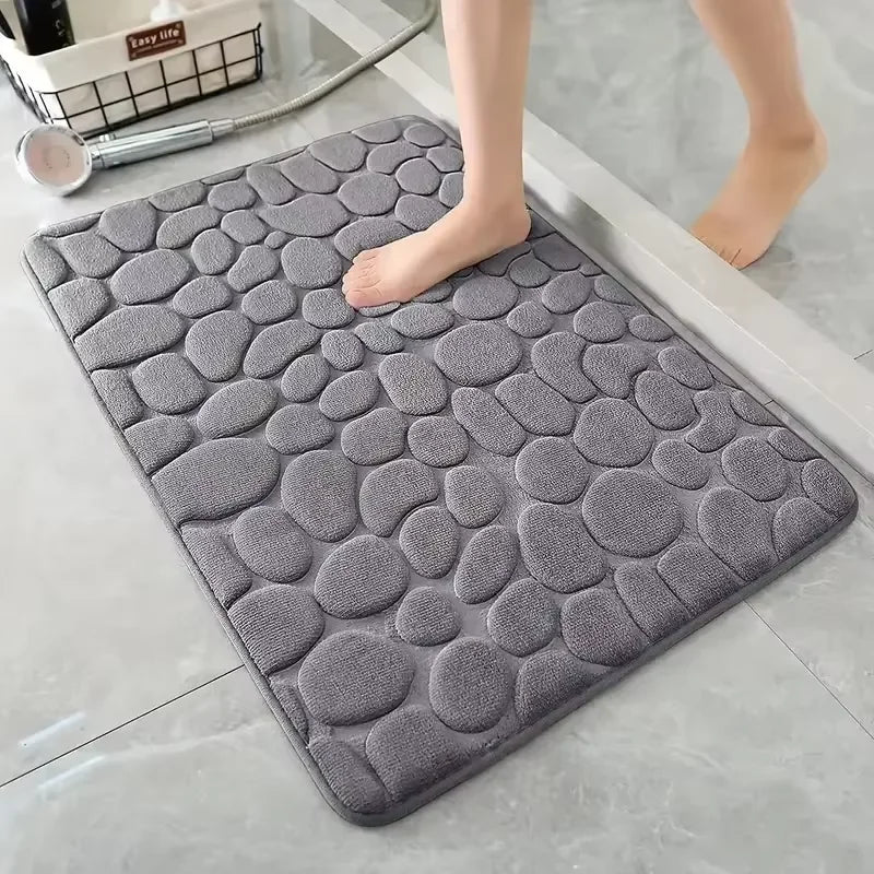 Tapete de Casa de Banho 3D Antiderrapante | Efeito Pedras | Absorvente e Lavável