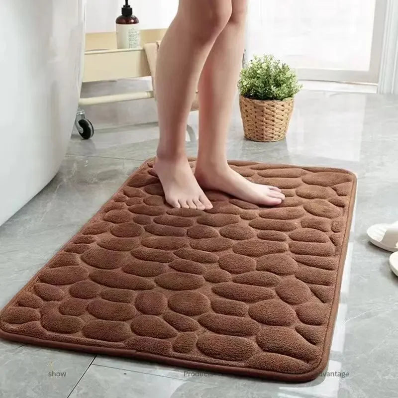 Tapete de Casa de Banho 3D Antiderrapante | Efeito Pedras | Absorvente e Lavável