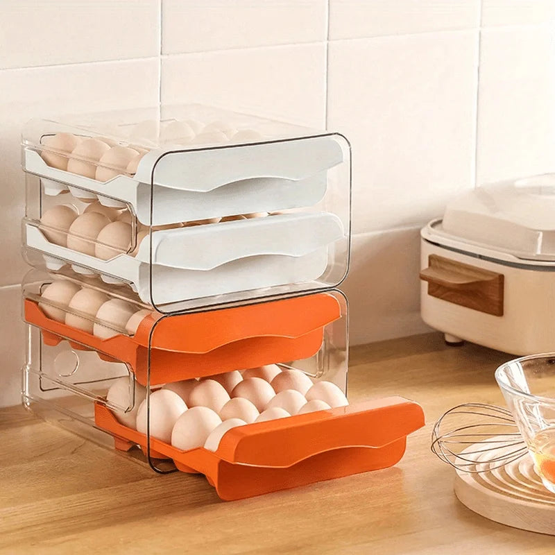 Caixa de Armazenamento de Ovos para Frigorífico – Gaveta de Plástico de 2 Camadas
