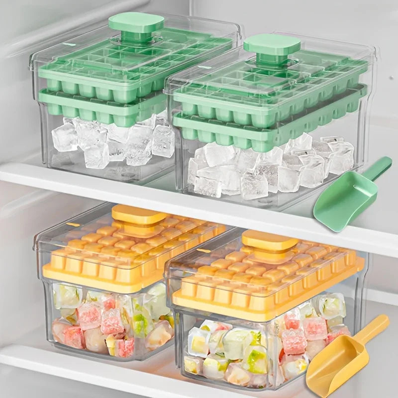 Forma de Gelo com Tampa e Recipiente – 68 Cubos, Fácil de Desenformar