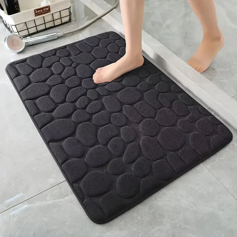 Tapete de Casa de Banho 3D Antiderrapante | Efeito Pedras | Absorvente e Lavável