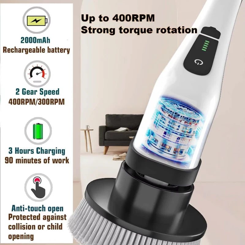 Escova Elétrica de Limpeza Multifunções com Cabo Extensível