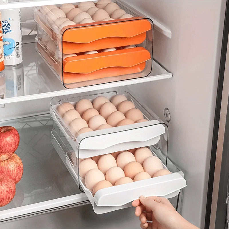 Caixa de Armazenamento de Ovos para Frigorífico – Gaveta de Plástico de 2 Camadas
