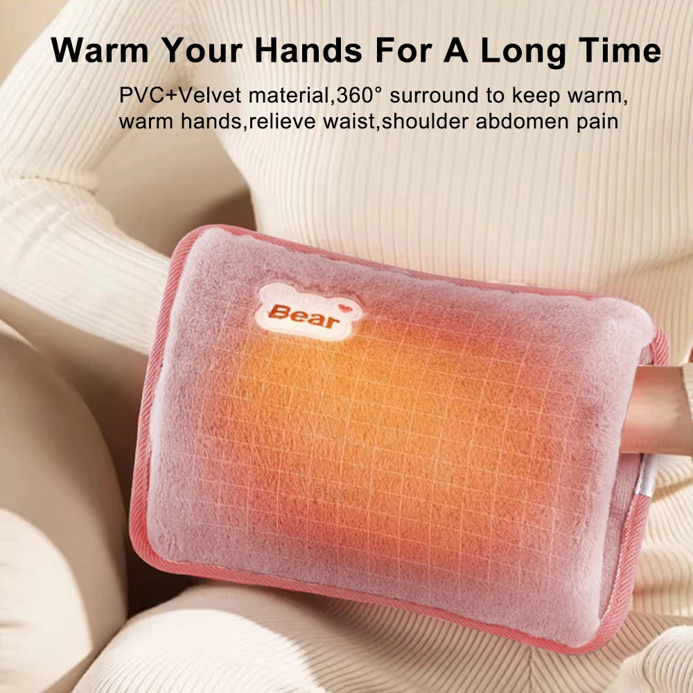 Bolsa de água quente elétrica portátil e macia para aquecimento de mãos no inverno.