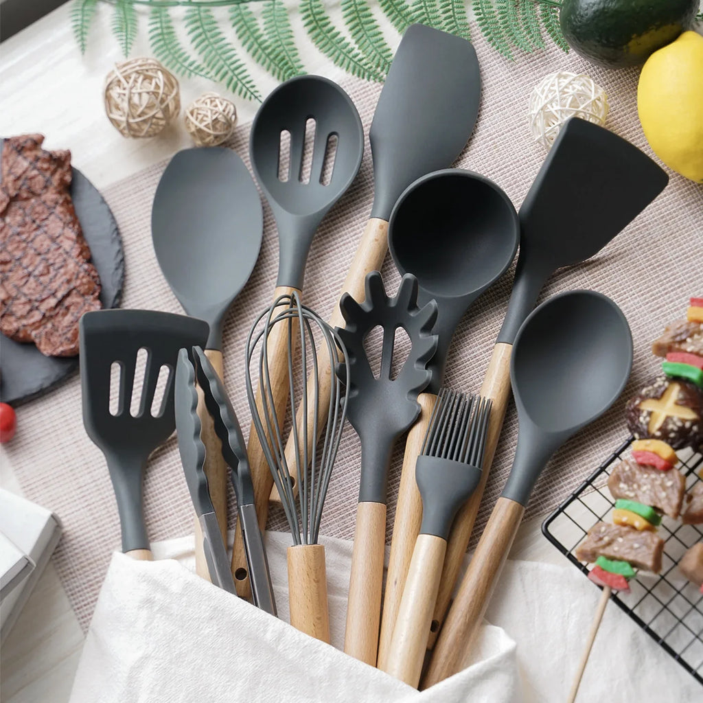 Kit de Utensílios de Cozinha em Silicone 12 Peças – Antiaderente