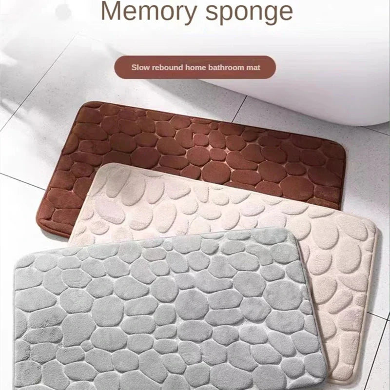 Tapete de Casa de Banho 3D Antiderrapante | Efeito Pedras | Absorvente e Lavável