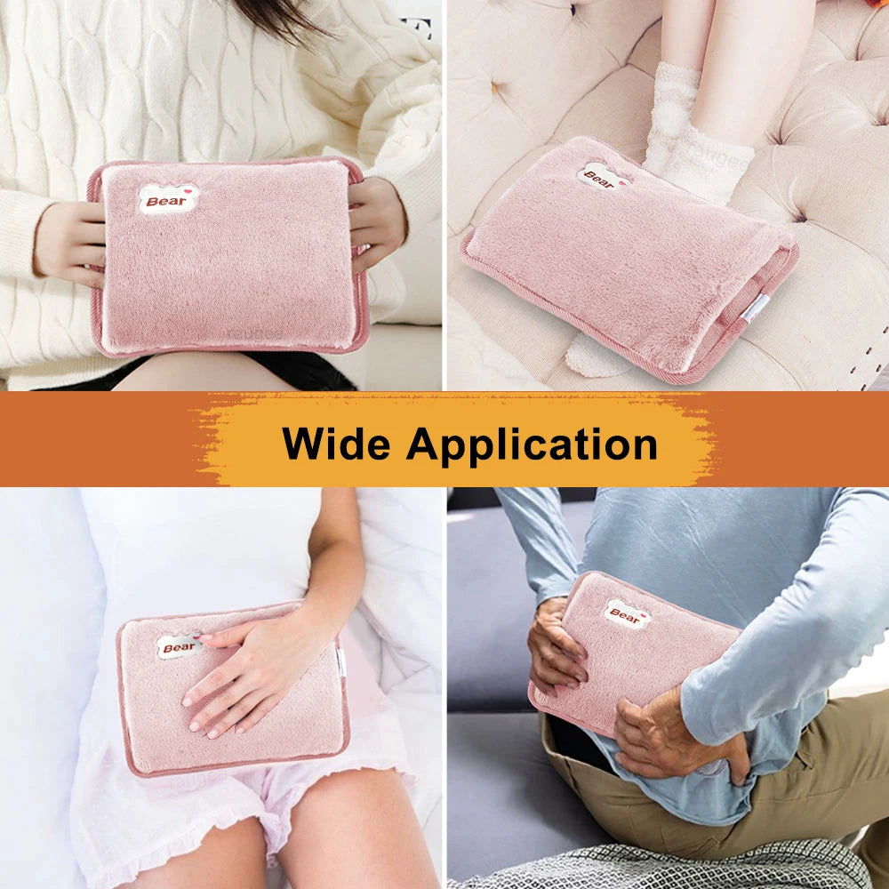 Bolsa de água quente elétrica portátil e macia para aquecimento de mãos no inverno.