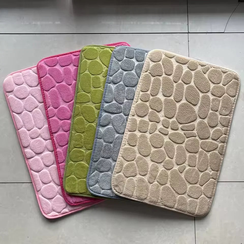 Tapete de Casa de Banho 3D Antiderrapante | Efeito Pedras | Absorvente e Lavável